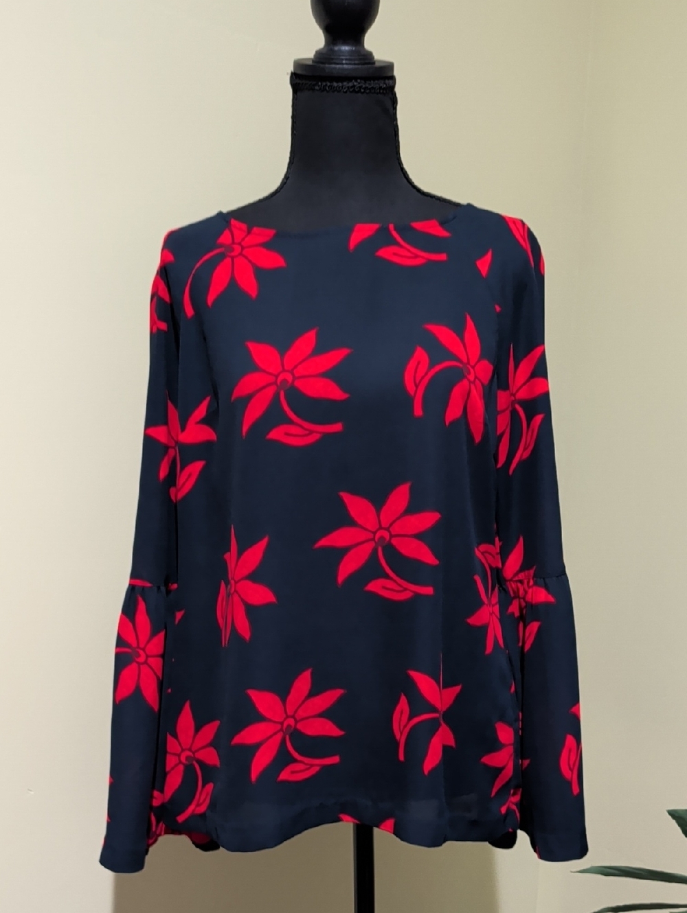 Banana Republic Navy Blouse with Red Floral Print